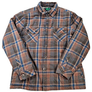 TREE BRAND GOODS Men's M Brown Blue Plaid Flannel Shirt Jacket Cotton Sherpa